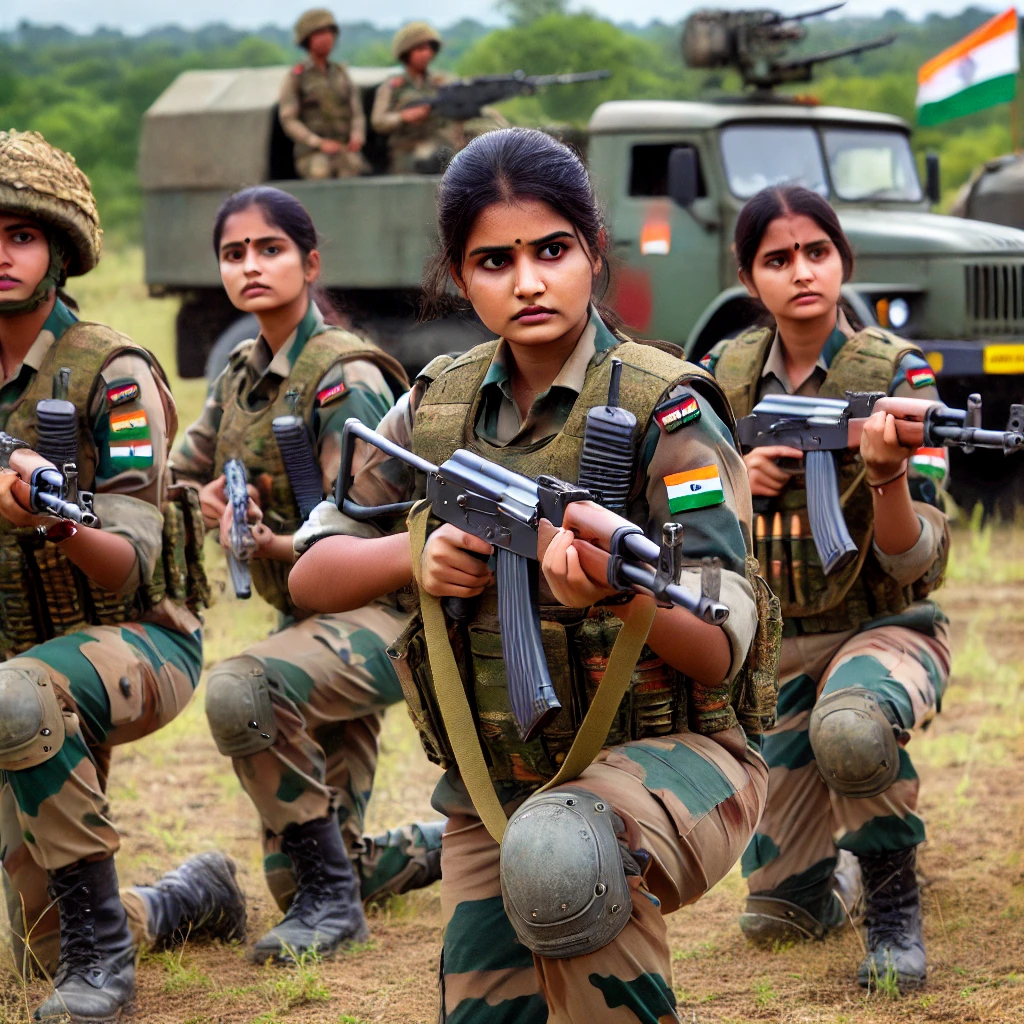 Indian Army Agniveer Female Recruitment – Submit Online Application 3 Women Agniveer soldiers in combat uniforms during field exercises as part of Indian Army training.